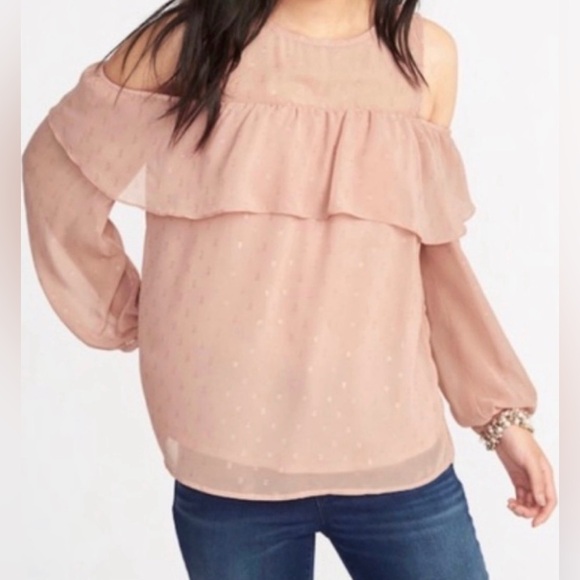 •NWT•Old Navy Metallic Dot Flowy Cold Shoulder Top - Picture 1 of 13